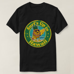 Camiseta Insignia Retro Hawái - Piña con Tabla de Surf y Le
