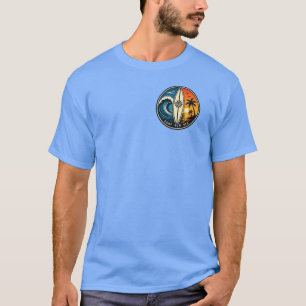 Camiseta Insígnia Vintage Surf Sol Mar – Olas de puesta de 