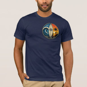 Camiseta Insígnia Vintage Surf Sol Mar – Olas de puesta de 