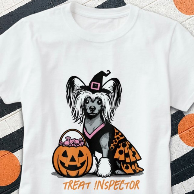 Camiseta Inspector de tratamiento Halloween chino de perro  (Treat Inspector Chinese Crested Dog Halloween T-Shirt)