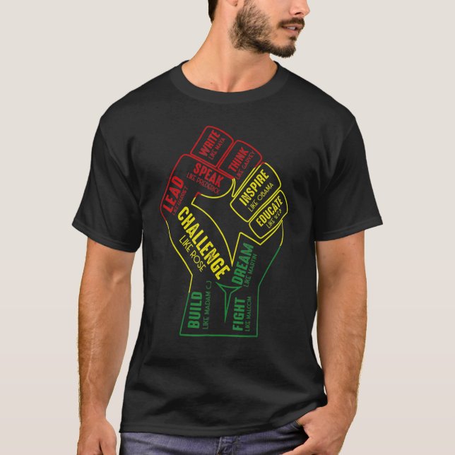 Camiseta Inspirador Black Leaders Power Fist Hand Black His (Anverso)