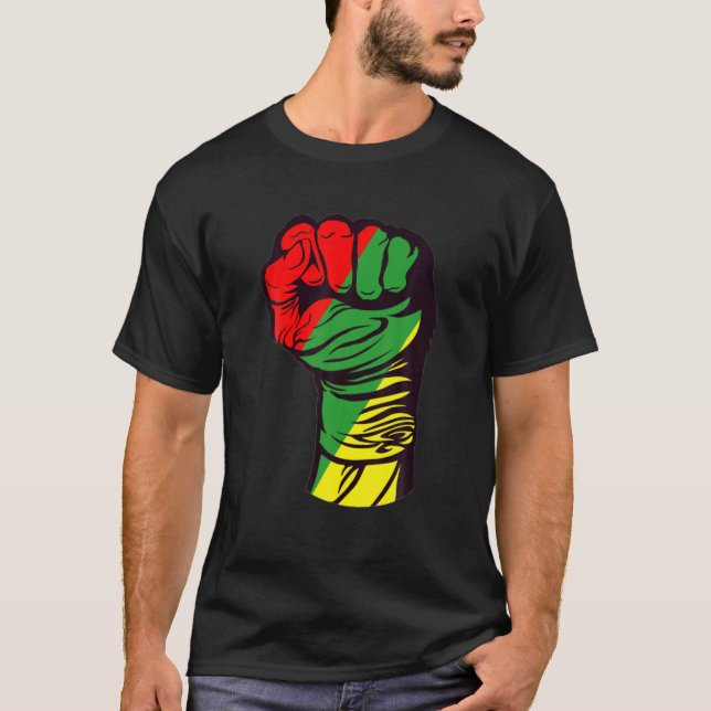 Camiseta Inspirador Black Leaders Power Fist Hand Black His (Anverso)