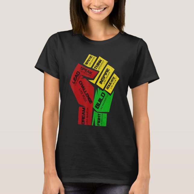 Camiseta Inspirador Black Leaders Power Fist Hand Black His (Anverso)