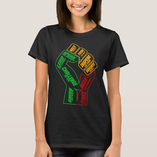 Camiseta Inspirador Black Leaders Power Fist Hand Black His (Anverso)
