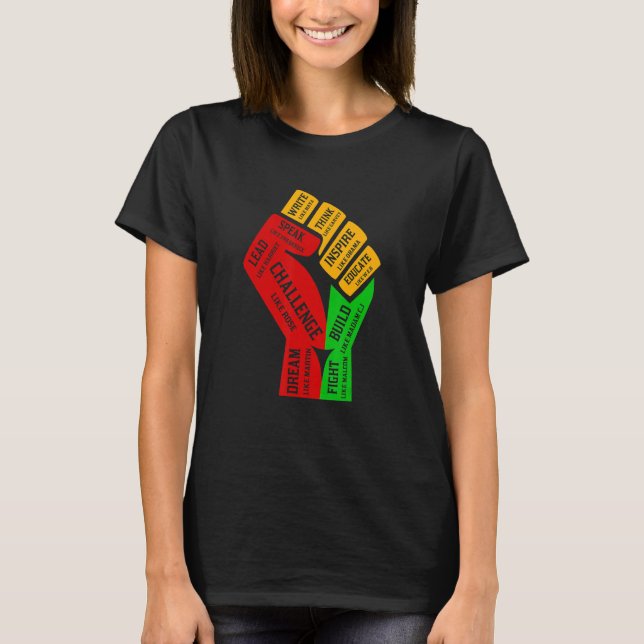 Camiseta Inspirador Black Leaders Power Fist Hand Black His (Anverso)
