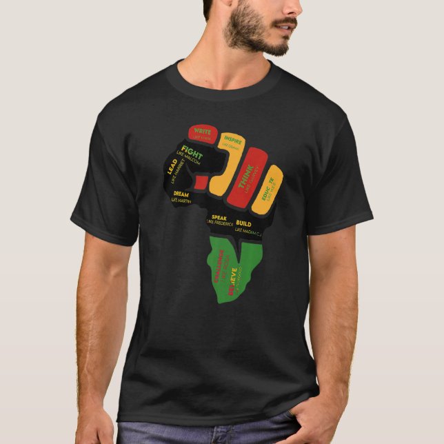 Camiseta Inspirador Black Leaders Power Fist Hand Black His (Anverso)
