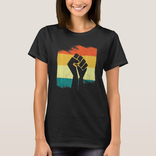 Camiseta Inspirador Black Leaders Power Fist Hand Black His (Anverso)