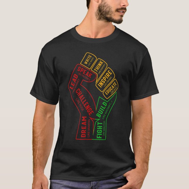 Camiseta Inspirador Black Leaders Power Fist Hand Black His (Anverso)