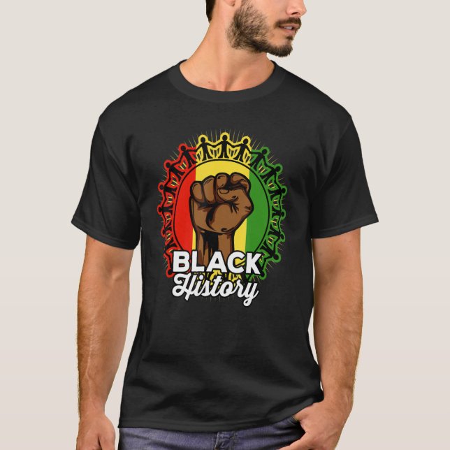 Camiseta Inspirador Black Leaders Power Fist Hand Black His (Anverso)