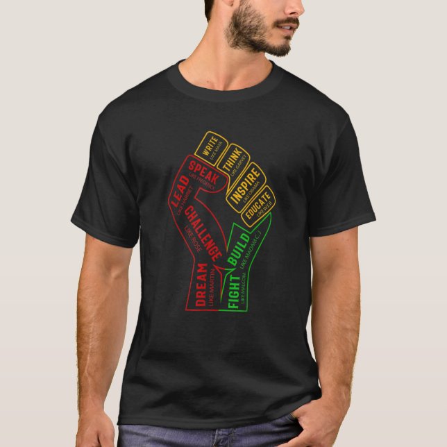 Camiseta Inspirador Black Leaders Power Fist Hand Black His (Anverso)