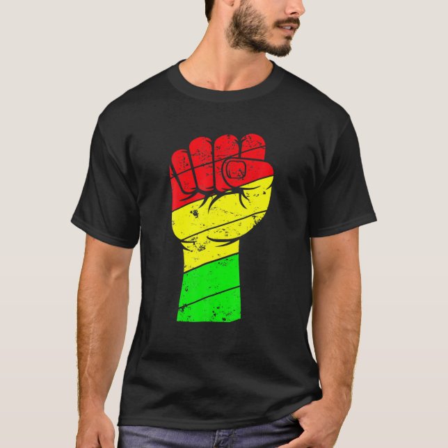 Camiseta Inspirador Black Leaders Power Fist Hand Black His (Anverso)