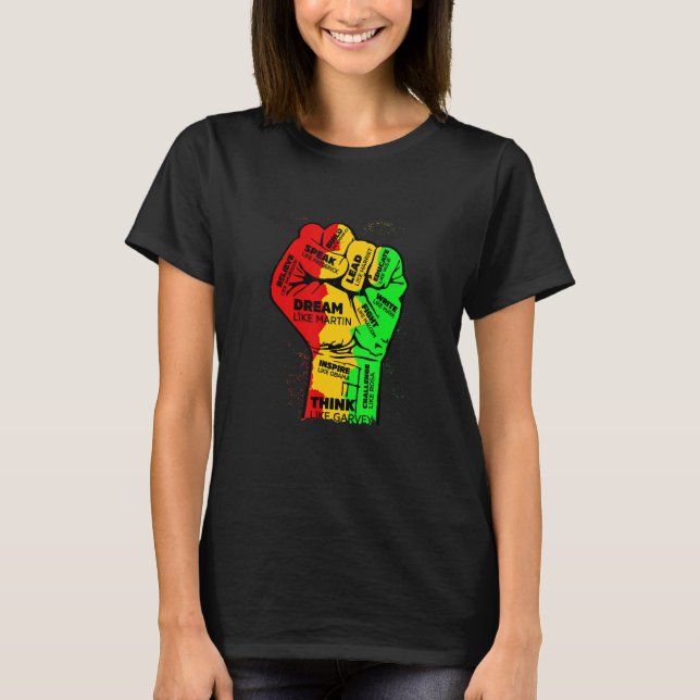 Camiseta Inspirador Black Leaders Power Fist Hand Black His (Anverso)