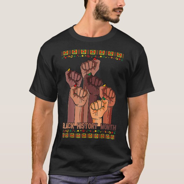 Camiseta Inspirador Black Leaders Power Fist Hand Black His (Anverso)