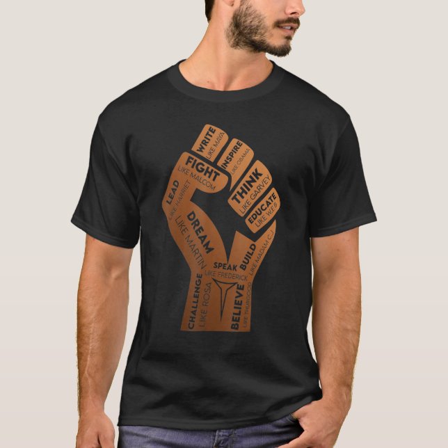 Camiseta Inspirador Black Leaders Power Fist Hand Black His (Anverso)