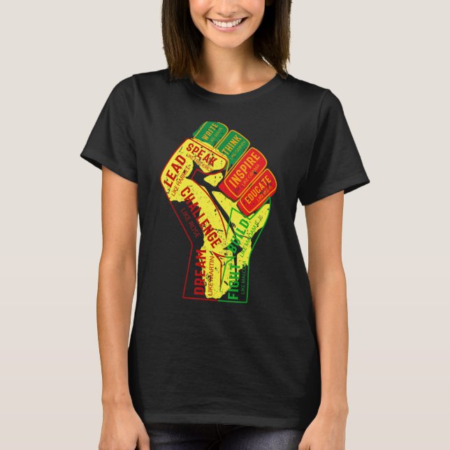 Camiseta Inspirador Black Leaders Power Fist Hand Black His (Anverso)
