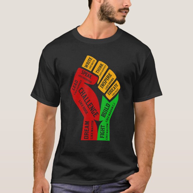 Camiseta Inspirador Black Leaders Power Fist Hand Black His (Anverso)