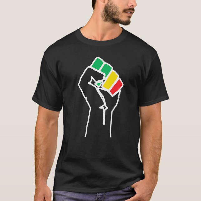 Camiseta Inspirador Black Leaders Power Fist Hand Black His (Anverso)