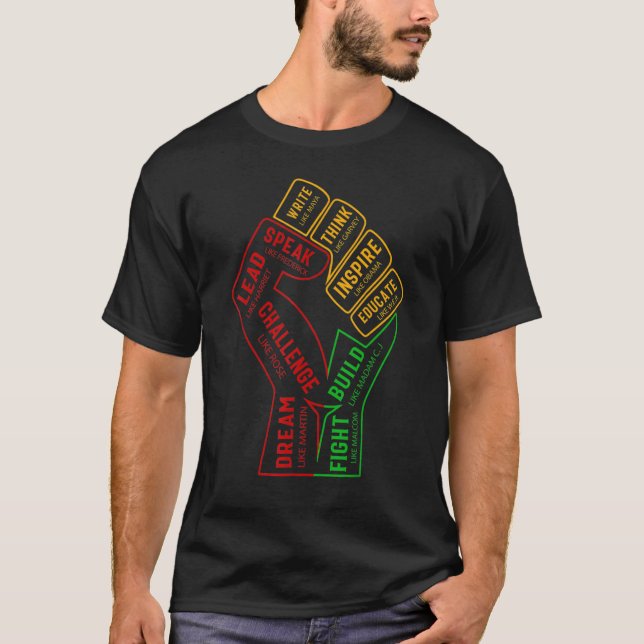 Camiseta Inspirador Black Leaders Power Fist Hand Black His (Anverso)