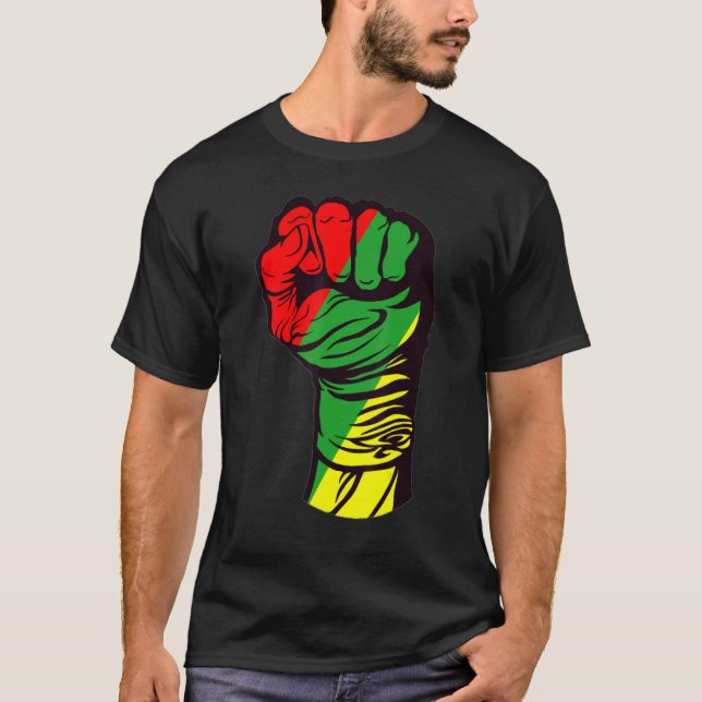 Camiseta Inspirador Black Leaders Power Fist Hand Black His (Anverso)