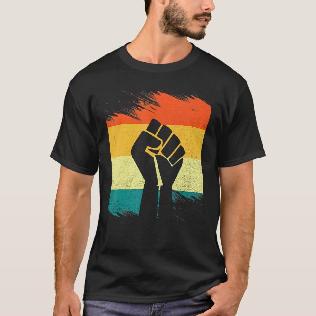 Camiseta Inspirador Black Leaders Power Fist Hand Black His (Anverso)