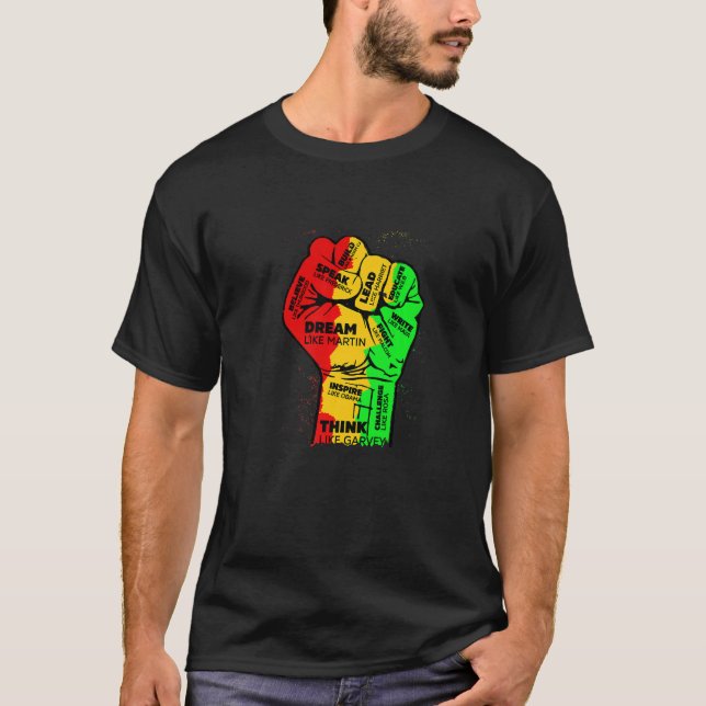 Camiseta Inspirador Black Leaders Power Fist Hand Black His (Anverso)