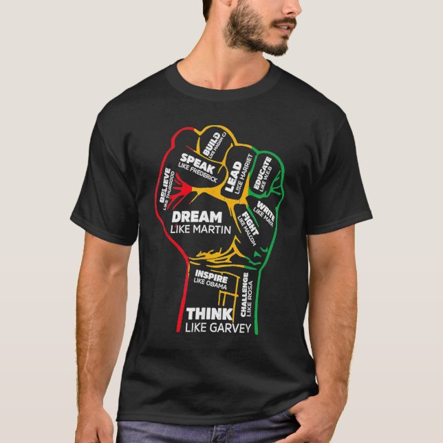 Camiseta Inspirador Black Leaders Power Fist Hand Black His (Anverso)