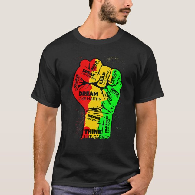 Camiseta Inspirador Black Leaders Power Fist Hand Black His (Anverso)