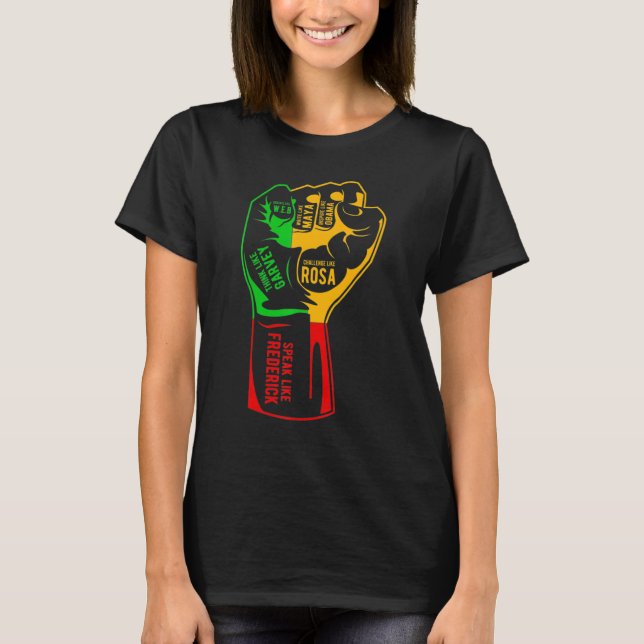 Camiseta Inspirador Black Leaders Power Fist Hand Black His (Anverso)