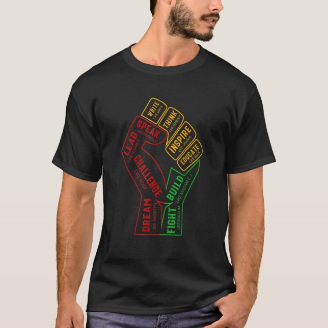 Camiseta Inspirador Black Leaders Power Fist Hand Black His (Anverso)
