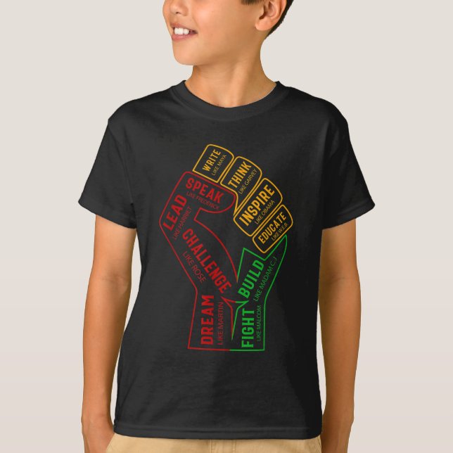 Camiseta Inspirador Black Leaders Power Fist Hand Black His (Anverso)