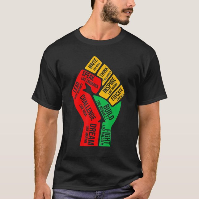 Camiseta Inspirador Black Leaders Power Fist Hand Black His (Anverso)