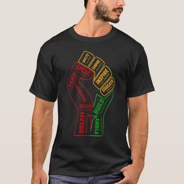 Camiseta Inspirador Black Leaders Power Fist Hand Black His (Anverso)