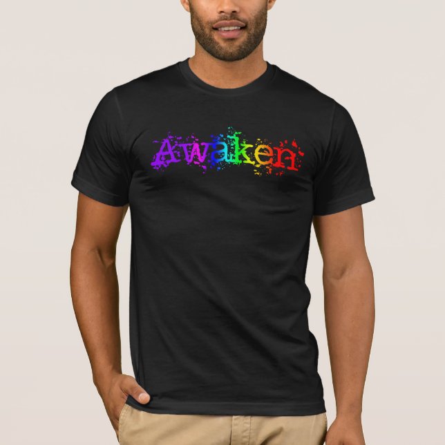 Camiseta Inspiradora tipografía brillante arcoiris en Awake (Anverso)