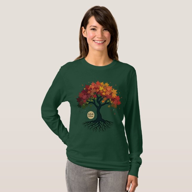 Camiseta Inspiring Autumn Tree of Personal Growth Art (Anverso completo)