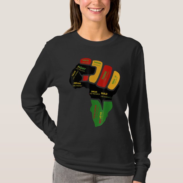 Camiseta Inspiring Black Leaders Power Fist Hand Black Hist (Anverso)