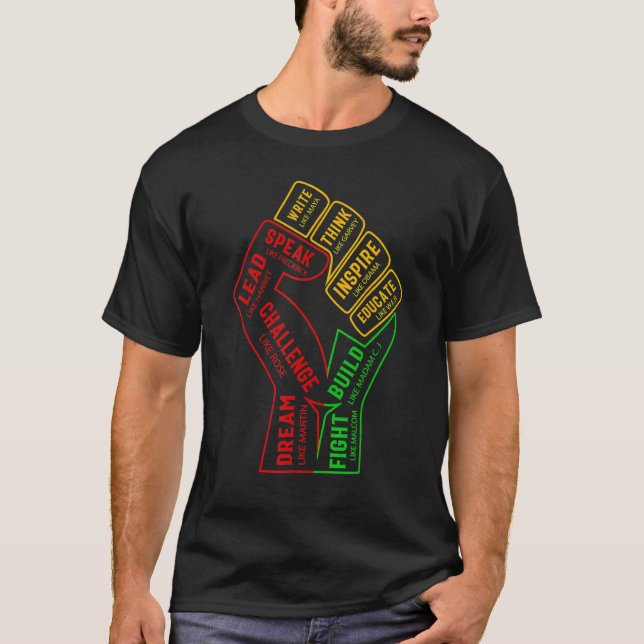 Camiseta Inspiring Black Leaders Power Fist Hand Black Hist (Anverso)