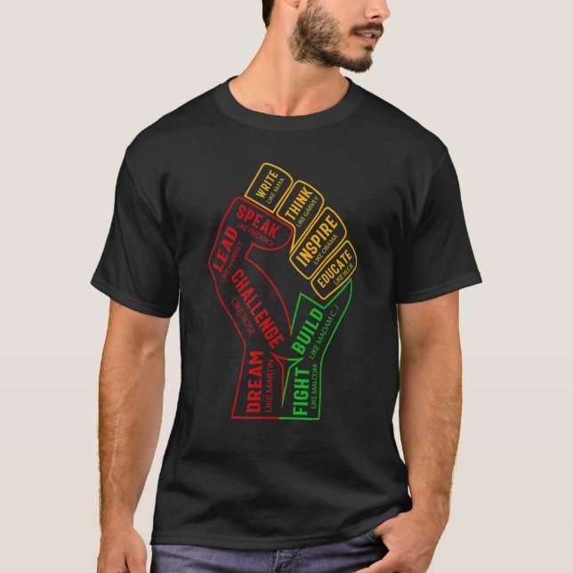 Camiseta Inspiring Black Leaders Power Fist Hand Black Hist (Anverso)