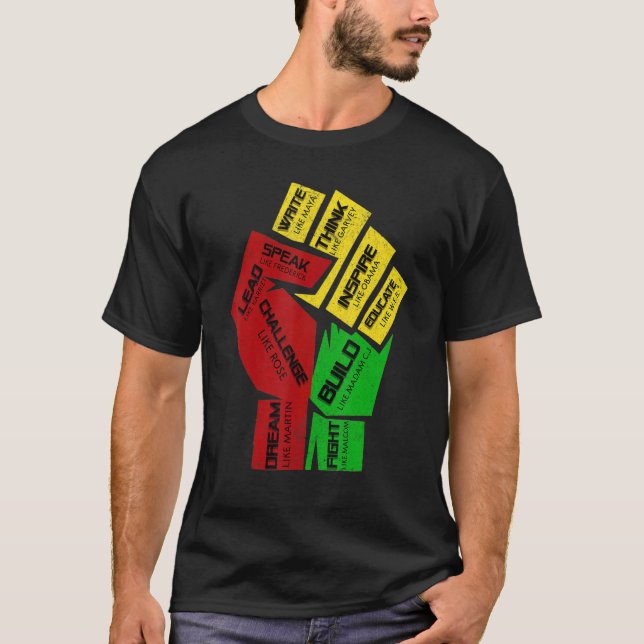 Camiseta Inspiring Black Leaders Power Fist Hand Black Hist (Anverso)