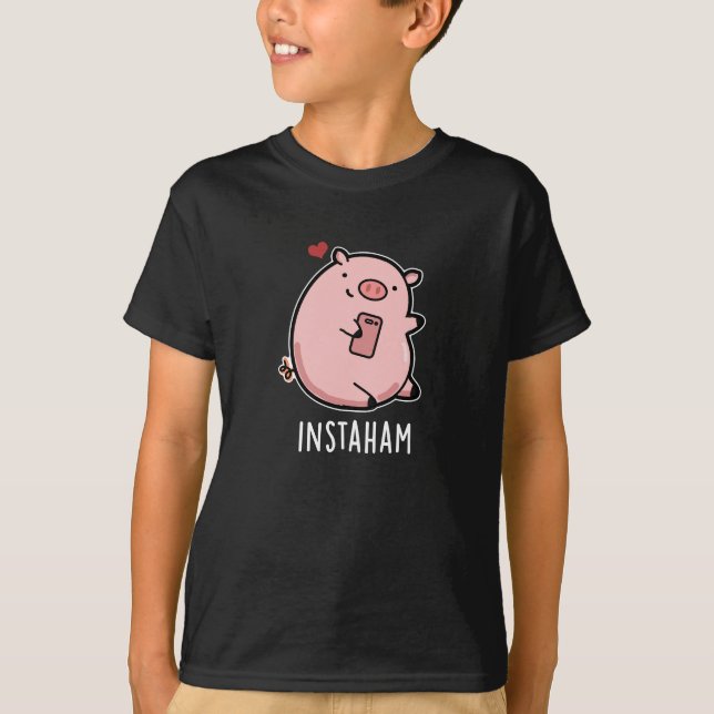 Camiseta Instaham Divertido medio social Pig Pun Dark BG (Anverso)