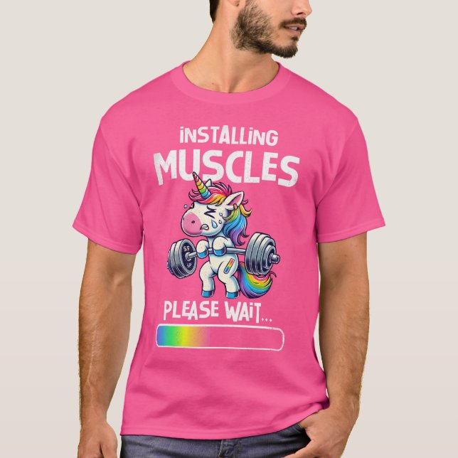 Camiseta Instalación de Músculos Funny Unicorn Workout Gym  (Anverso)