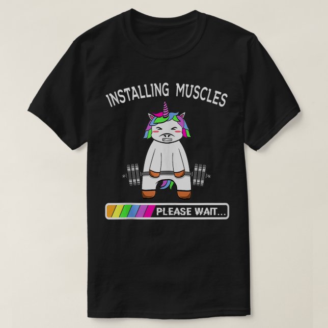 Camiseta Instalación de Músculos Unicornio Arcoiris Haltero (Diseño del anverso)