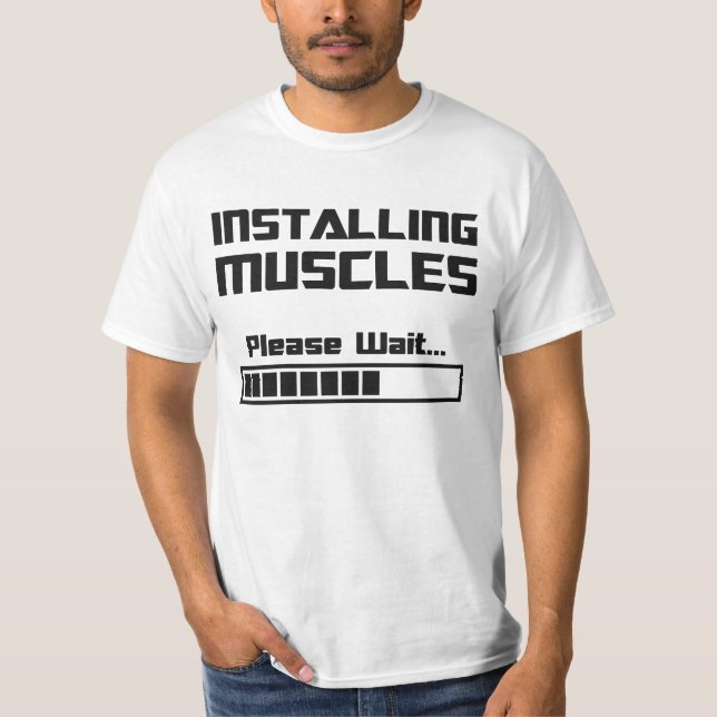 Camiseta Instalando los músculos satisfaga esperan la barra (Anverso)