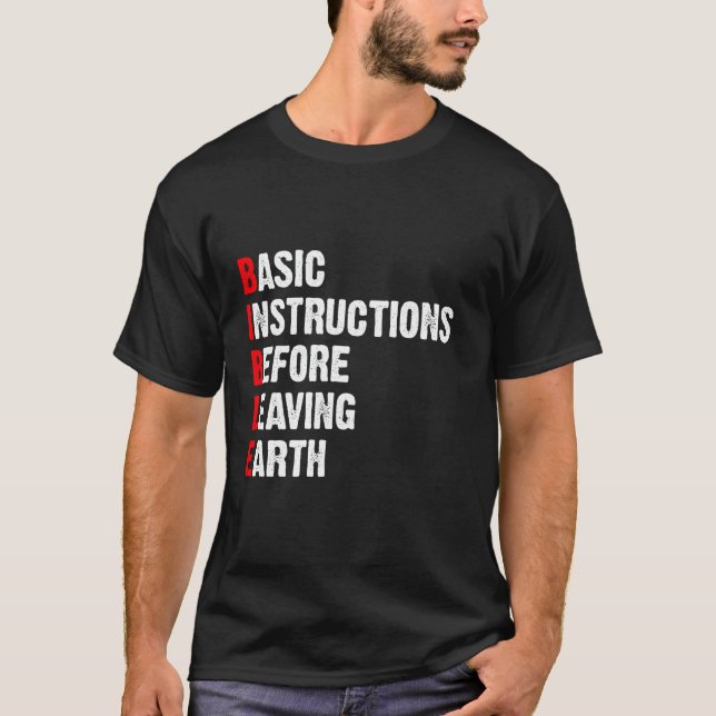 Camiseta Instrucciones básicas antes de abandonar la Biblia (Anverso)