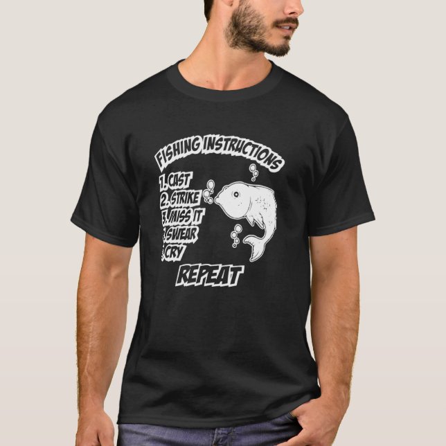 Camiseta Instrucciones de Pesca Lanzar Golpear Fallar Malde (Anverso)