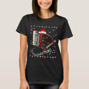 Camiseta Instrumento de acordeón Santa Hat Navidades Luces 