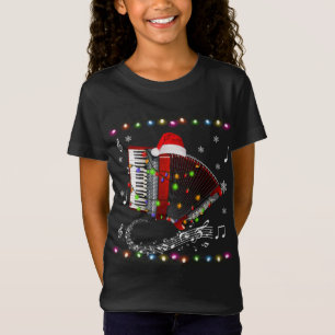Camiseta Instrumento de acordeón Santa Hat Navidades Luces 