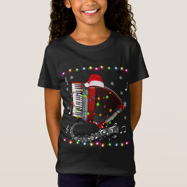 Camiseta Instrumento de acordeón Santa Hat Navidades Luces  (Anverso)