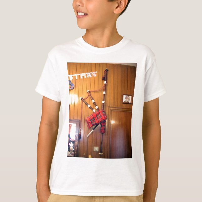 Camiseta Instrumento musical escocés Bagpipe Tartan Plaid (Anverso)