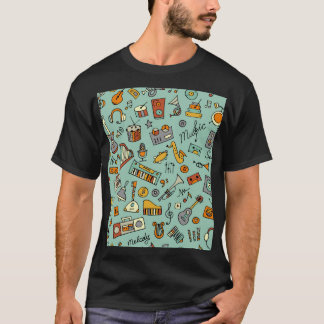 Camiseta Instrumentos musicales, patrón de sketch vintage.