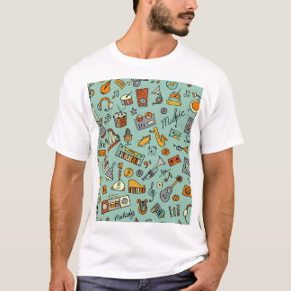 Camiseta Instrumentos musicales, patrón de sketch vintage.